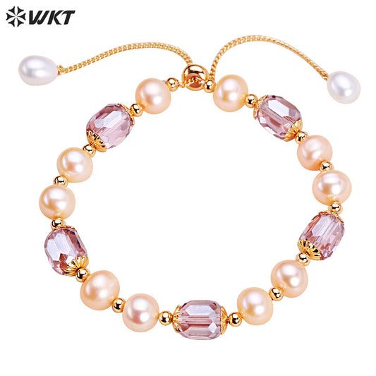 MPB116 New Arrival Fashionable Natural Freshwater Pearl Bracelet Female Hand Strand Beads Adjustable Chain Jewelry Ornament