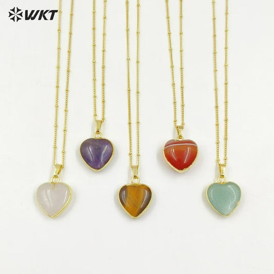 WT-N1485 Fashion Popular 18K Real Gold Plated Lovely Small Gemstone Birthday Stone Heart Charms Necklace