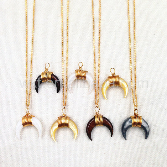 WT-N747 Wholesale Fashion Tiny Charm Shell Crescent Horn Necklace Wirewrapped Half Moon Crescent Necklace