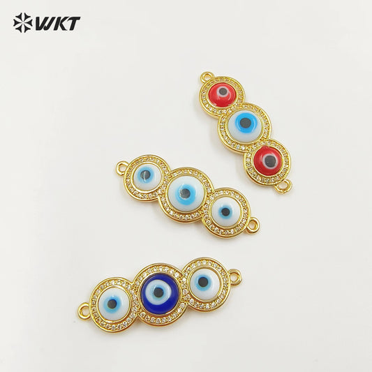 WT-C324 Fashion Design Vintage Style Pendant for Necklace Colorful Shell Devil Eye Connectors for Jewelry Findings