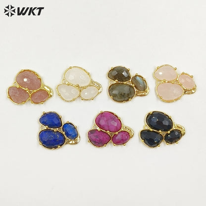 WT-P2130 Good Quality Exquisite 18K Gold Plated Three Natural Gemstones Pendants For Women Necklace Earrings DIY Making