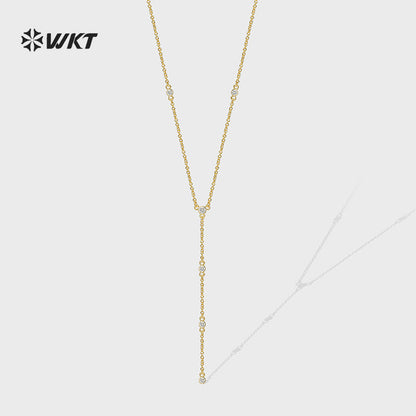 WT-MN1002 High Quality Romantic Style Gold Plated Long Necklace With Zircon Elegant Jewelry for Ladies Valentine's Day Gift
