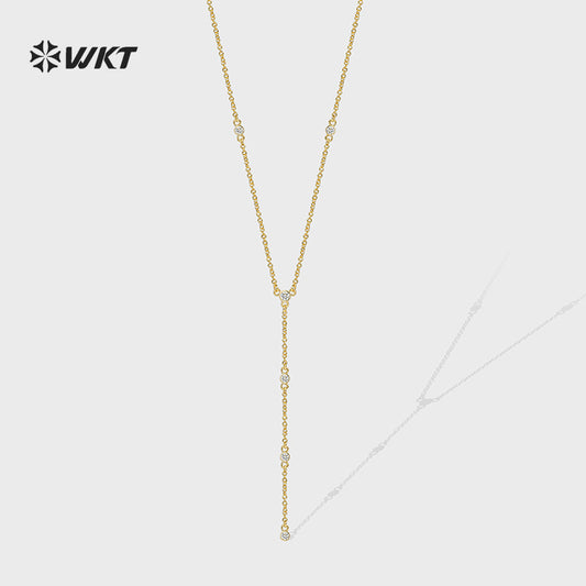 WT-MN1002 High Quality Romantic Style Gold Plated Long Necklace With Zircon Elegant Jewelry for Ladies Valentine's Day Gift