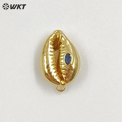 WT-P2131 Popular Fashion Gold Plated Cowrie Shell And Zircon Pendant With Double Hoops As Lady Bracelet Jewelry Accessory