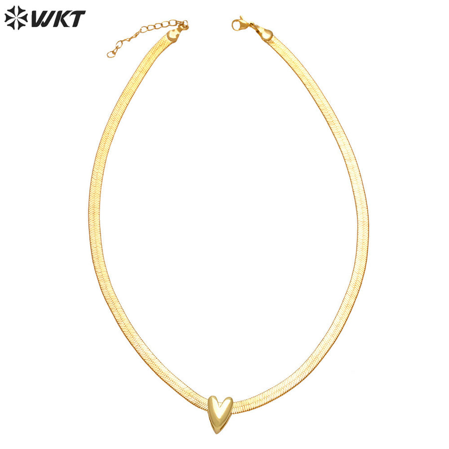 WT-JFN24 WKT Hot Sale Classical and Simple Design Heart Shape Brass and Silver Lady Neckalce 18k Gold Plated Jewelry Ornament