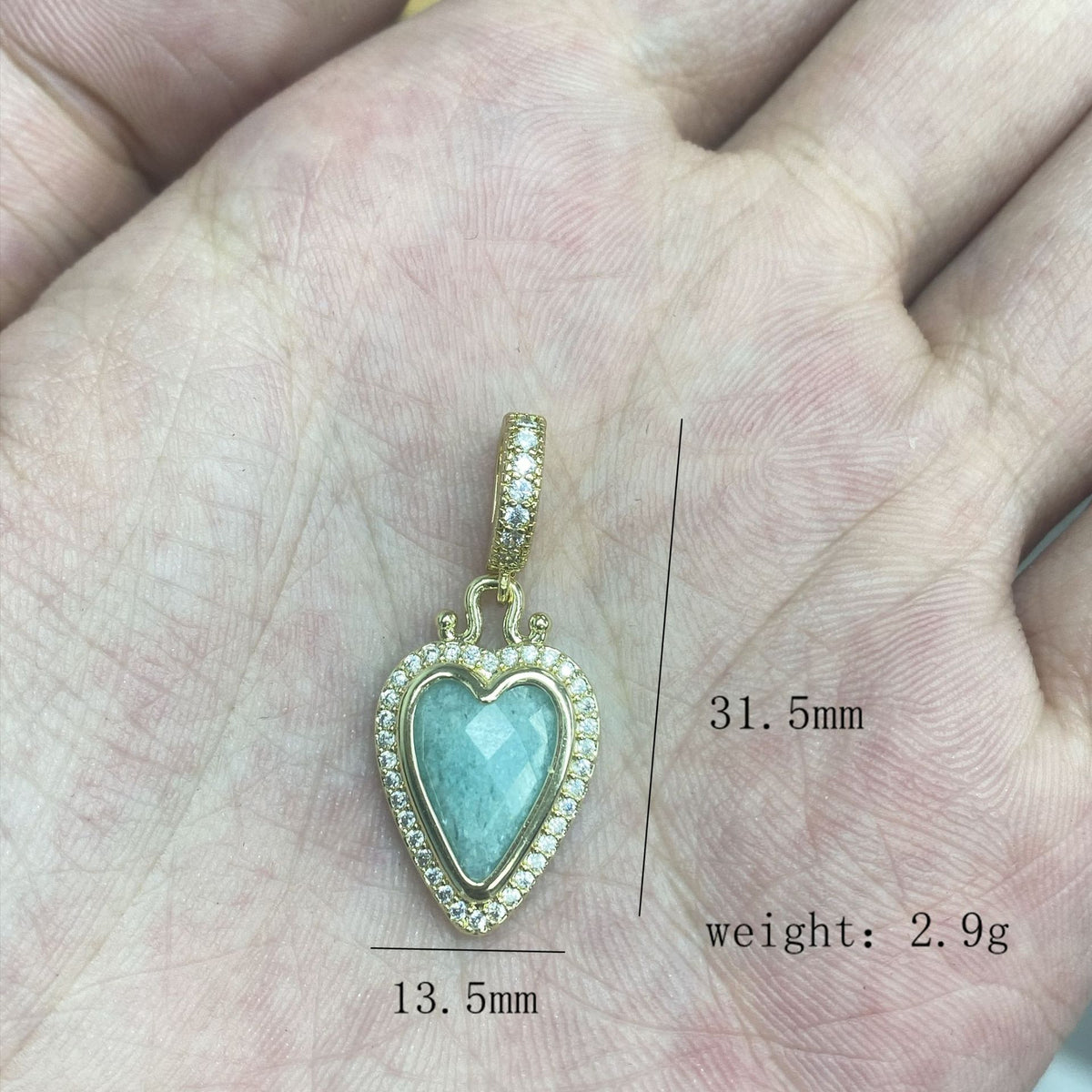 WT-MP335 Wonderful Romantic 18K Gold Plated Zircon And Natural Gemstone Heart Shape Little Pendants For Earrings Necklace Making