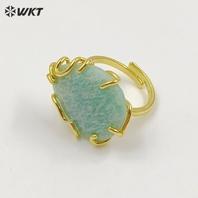 WT-R608 Wholesale Simple Style Gold Electroplated Natural Gemstones Waterdrop Shape Rings For Dance Party Matching Jewelry