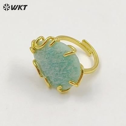 WT-R608 Wholesale Simple Style Gold Electroplated Natural Gemstones Waterdrop Shape Rings For Dance Party Matching Jewelry