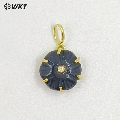 WT-P2121 Delicate Gold Plated Zircon And Natural Gemstones Carved Flower Shape Little Pendants For Girls Fashion Necklace Design