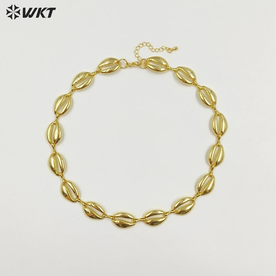 WT-JFN58 Wholesale Vintage Trendy Metal Yellow Brass Gold Plated Shell Shape Women Necklaces For Vacation Wearing Jewelry