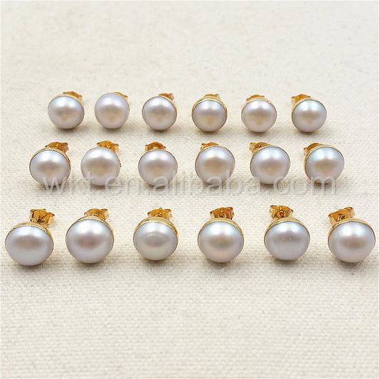 WT-E304 Fashion Pearl Studs Earrings for Women Jewelry Gift,10mm Round Freshwater Pearl Stud Earrings in High Quality Wholesale