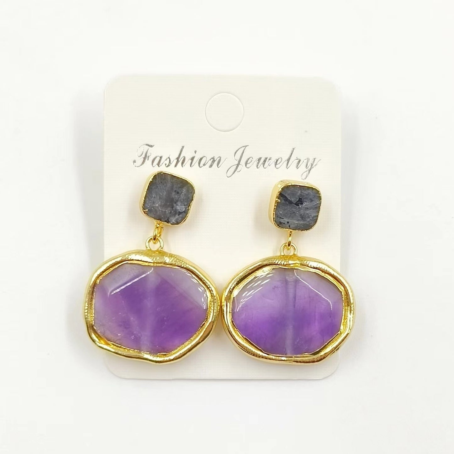 WT-E742 Newest Women Precious Natural Faceted Sun Stone Made in 18K Real Gold Plated Europe Populared Rose Quartz Earrings