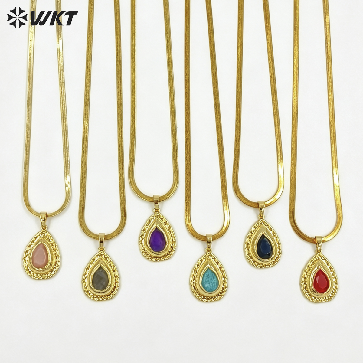 WT-N1546 Simple Elegant Style 18K Gold Plated Natural Gemstone Waterdrop Shape Pendant Necklaces For Female Birthday Gift