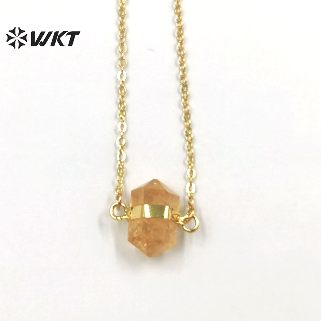 WT-N1379 Attractive Small Hexagon Necklace Fashion 18k Gold Plated Pendant Necklace Natural Crystal Quartz Pendant Necklace