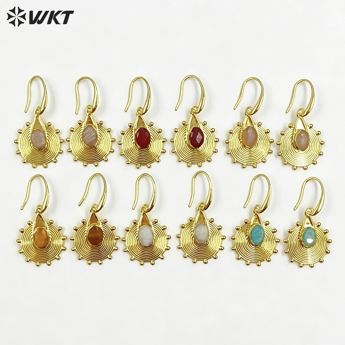 WT-E832 Amazing 18K Gold Plated Natural Gemstone Sun Shape Earrings For Women Popular Fashionable Decorative Accessories