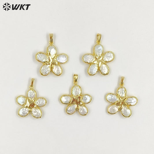 WT-JP441 Wholesale Boutique 18K Gold Plated Flower Design Natural Freshwater Pearl Pendant For Handmade Jewelry Accessories