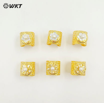 WT-MPR120 Hot Elegant 18K Gold Plated and Silver Delicate Flower Pearl Special Grain Ring for Stylish Women As Daily Decoration