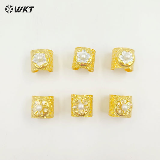 WT-MPR120 Hot Elegant 18K Gold Plated and Silver Delicate Flower Pearl Special Grain Ring for Stylish Women As Daily Decoration