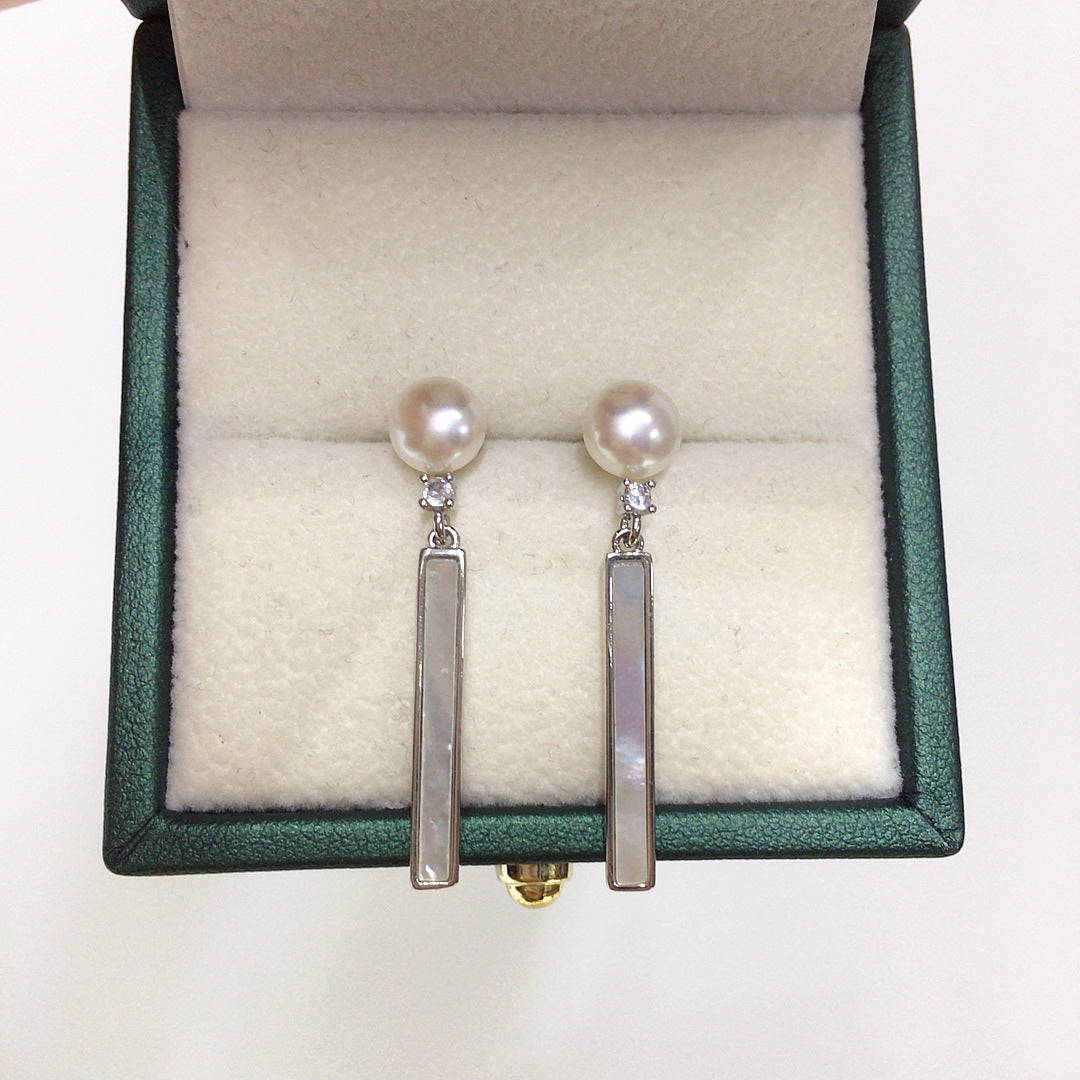 WT-MPE176 High Quality Trendy Gold and Silver Color Round Mother Of Pearl Long Pendants Earrings For Girls Party Jewelry