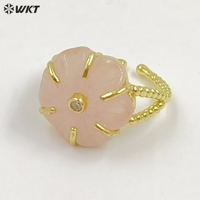 WT-R584 Wonderful Gold Plated Zircon And Natural Gemstones Lovely Flower Shape Adjustable Rings For Women Party Wearing Jewelry