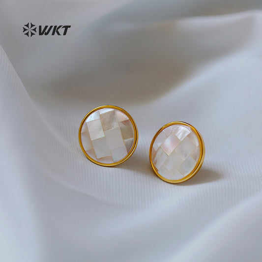 WT-MPE184 Elegant Style 18K Gold Electroplated Mabe Shell Round Heart Shape Design Earrings For Lady Daily Wearing Jewelry