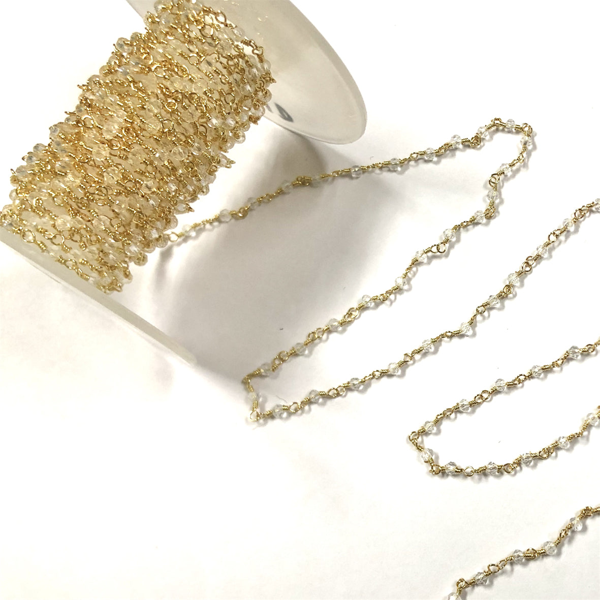 WT-RBC205 Wholesale Delicate Natural Gemstone Crystal Gold Plated Small Bead Chain for Necklace Choker Jewelry Accessories