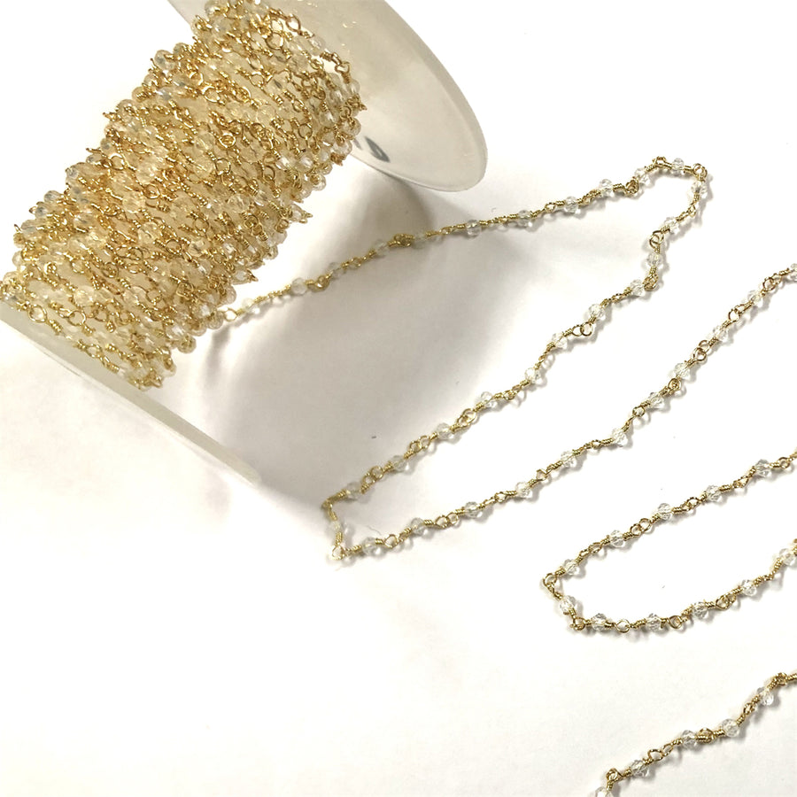WT-RBC205 Wholesale Delicate Natural Gemstone Crystal Gold Plated Small Bead Chain for Necklace Choker Jewelry Accessories