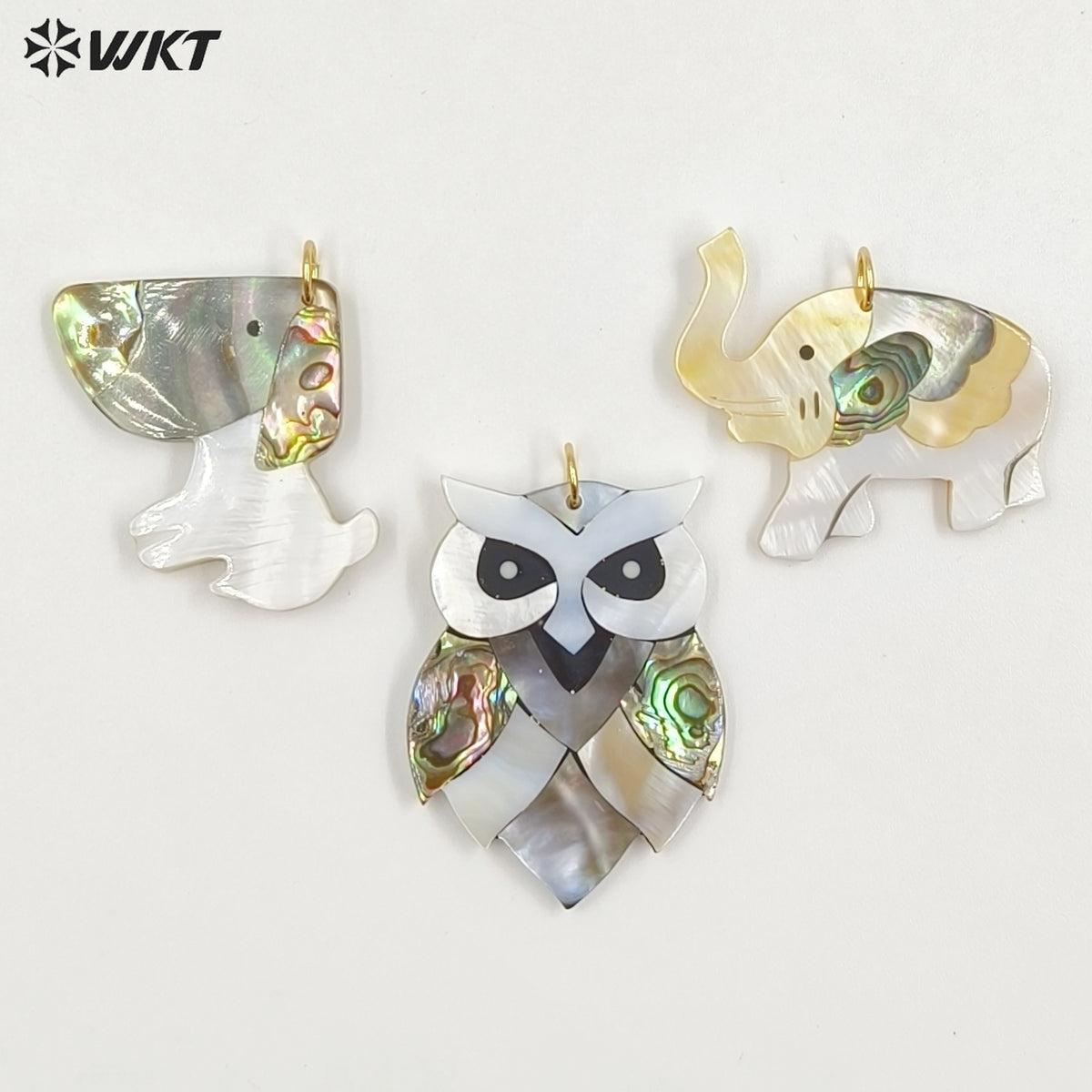 WT-JP460 Wonderful Gold Plated Multiple Designs Natural Shell Elephant Owl Dog Shape Pendant For Friends Gift DIY Making