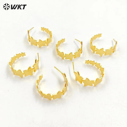 WT-JFE112 WKT New Trendy 18K Real Gold Plated Yellow Brass and Steel Ear Pin Super Star C Earrings