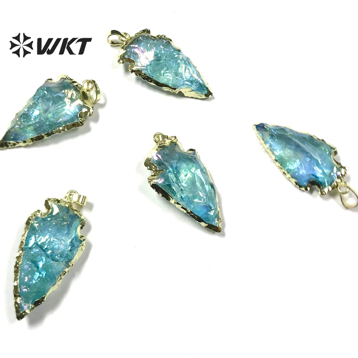 WT-P1776 WKT Original Design Natural Aqua Raw Crystal Quartz Pendants Arrowhead Blue Crystal Pendant Aqua Quartz Pendant