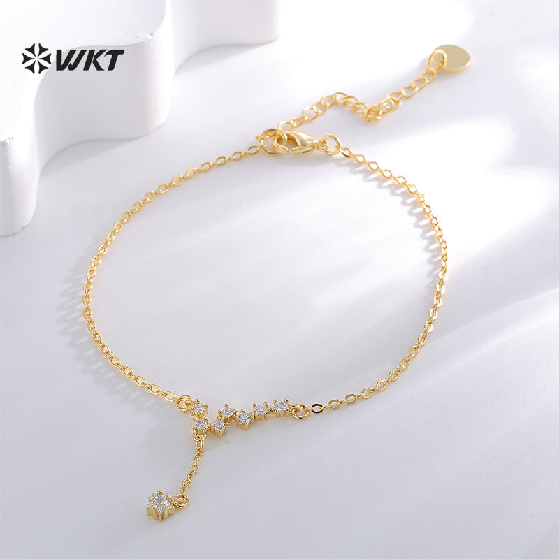 WT-MB128 WKT New Design Simple Style Chain Anklet With Cubic Zirconia Pave Gold Color Plated Ladies Daily Decoration Jewelry