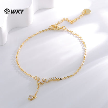 WT-MB128 WKT New Design Simple Style Chain Anklet With Cubic Zirconia Pave Gold Color Plated Ladies Daily Decoration Jewelry