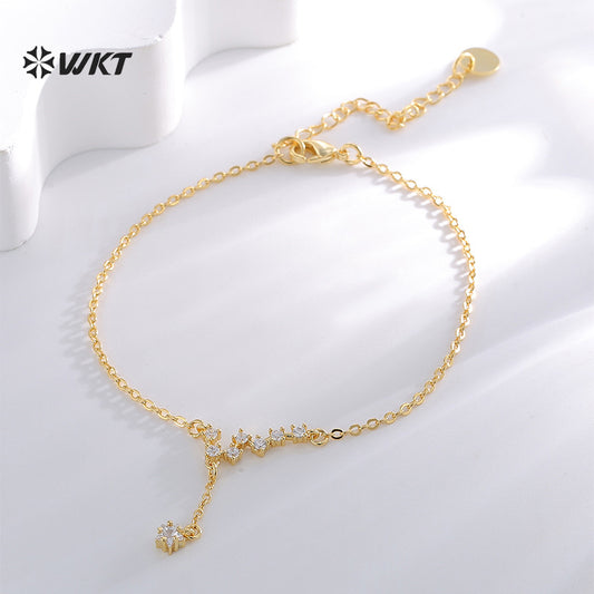 WT-MB128 WKT New Design Simple Style Chain Anklet With Cubic Zirconia Pave Gold Color Plated Ladies Daily Decoration Jewelry