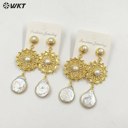WT-MPE128 Amazing Design Long Dangle Gorgeous Natural White Pearl Handmade Women Drop Earrings for Wedding Studs