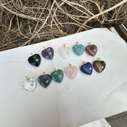 WT-P2028 Factory Wholesale Romantic Style Natural Gemstones And Zircon Heart Shape Pendants For Earrings Design Charms