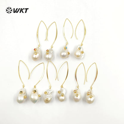 WT-E527 New Arrival Fashion Vintage Trendy Gift for Women Baroque Pearl Powders Are Available Stone Stallite Quartz Earring
