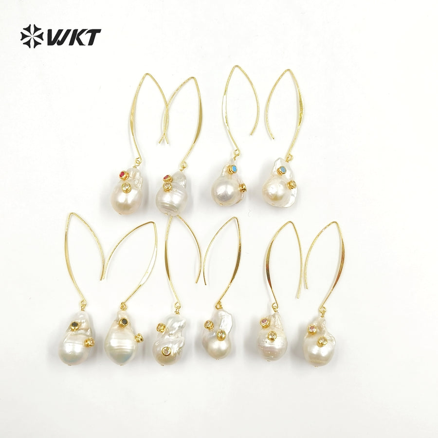 WT-E527 New Arrival Fashion Vintage Trendy Gift for Women Baroque Pearl Powders Are Available Stone Stallite Quartz Earring