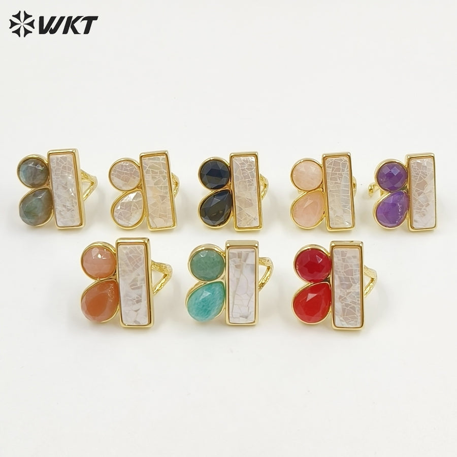 WT-MPR166 New Arrival Gold Plated Colorful Natural Stones And Shell Splicing Rings For Female Party Decorative Jewelry