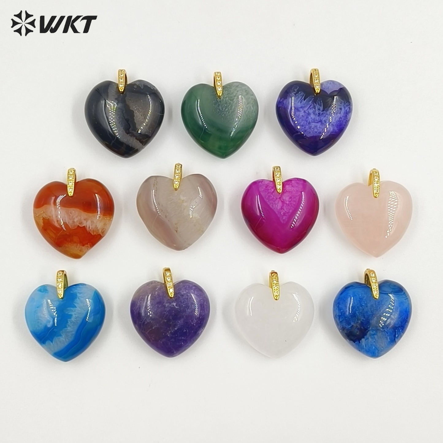 WT-P2125 Gorgeous Fashion Colorful Natural Gemstones Heart Shape Gold Pendants For Female Romantic Necklace Making Design