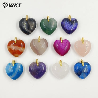 WT-P2125 Gorgeous Fashion Colorful Natural Gemstones Heart Shape Gold Pendants For Female Romantic Necklace Making Design