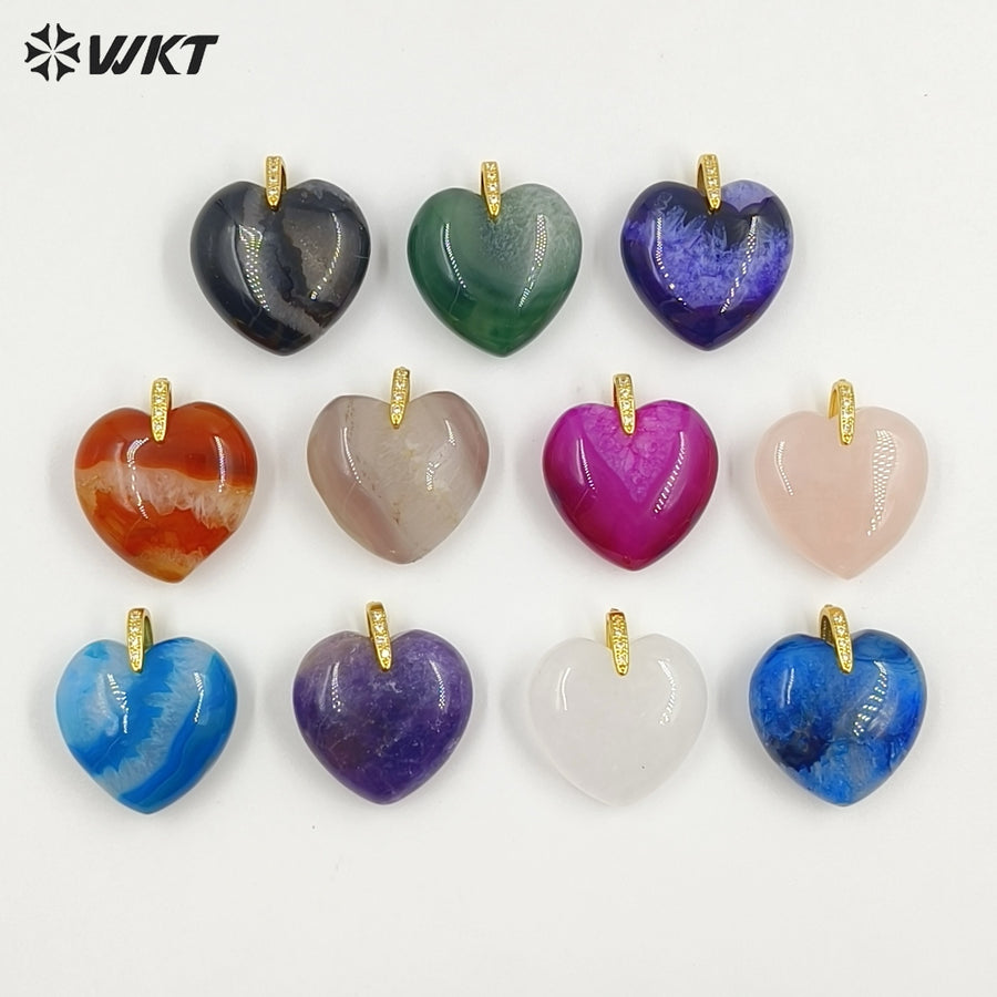 WT-P2125 Gorgeous Fashion Colorful Natural Gemstones Heart Shape Gold Pendants For Female Romantic Necklace Making Design