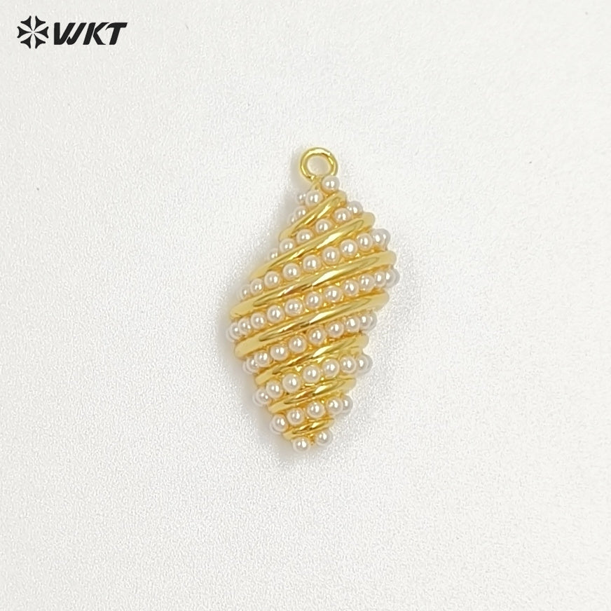 WT-MP312 Charming Metal Brass With Artificial Pearl Gold And Silver Plated Conch Shape Pendant For Lovely Jewelry Handmade