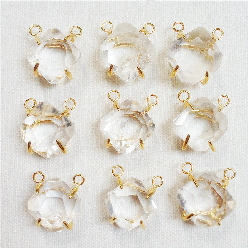 WT-P796 Clear Beautiful Wholesale Exclusive Design Natural With Double Loops 18k Gold Plated Crystal Quartz Pendant