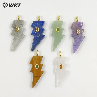 WT-P2100 Factory Wholesale Various Natural Gemstone With Zircon Lightning Shape Pendants For Friend Gifts Making Findings