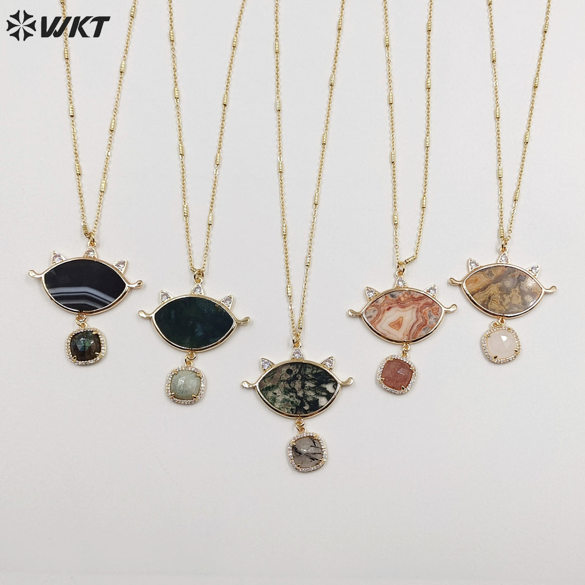 WT-N1444 WKT Best 2023 Newest Natural Necklace Women 18+2 Inch Long Double Pendant Stone Gemstone Necklace