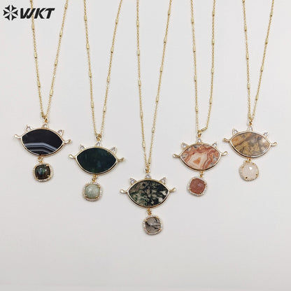 WT-N1444 WKT Best 2023 Newest Natural Necklace Women 18+2 Inch Long Double Pendant Stone Gemstone Necklace