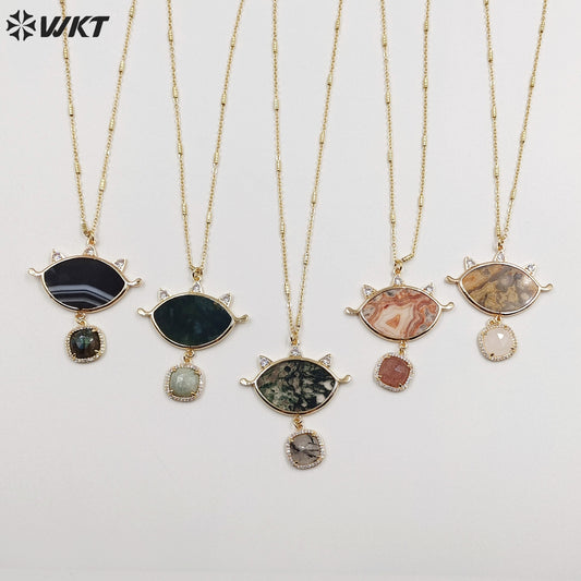 WT-N1444 WKT Best 2023 Newest Natural Necklace Women 18+2 Inch Long Double Pendant Stone Gemstone Necklace