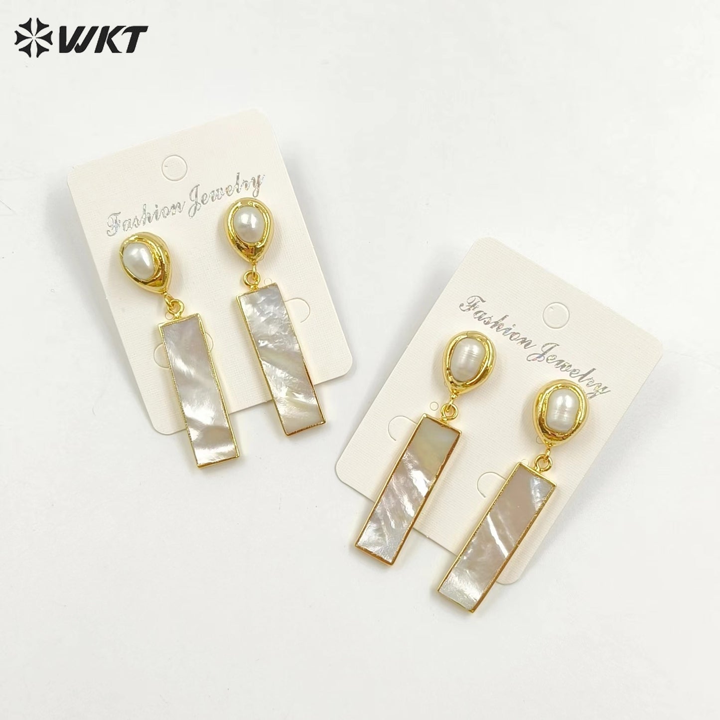 WT-E421 Elegant Snow-white Shell Women Earrings Shell Rectangular Bar Drop Earring With White Crystal Nail Earrings Jewelry