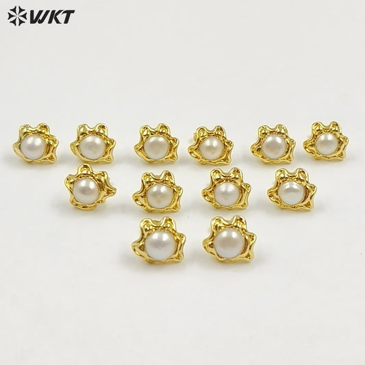 WT-EHP104 Delicate 18K Gold Plated Natural Freshwater Pearl Sun Shape Little Earrings Finding With Hoop For Women Jewelry DIY