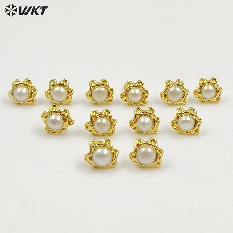 WT-EHP104 Delicate 18K Gold Plated Natural Freshwater Pearl Sun Shape Little Earrings Finding With Hoop For Women Jewelry DIY